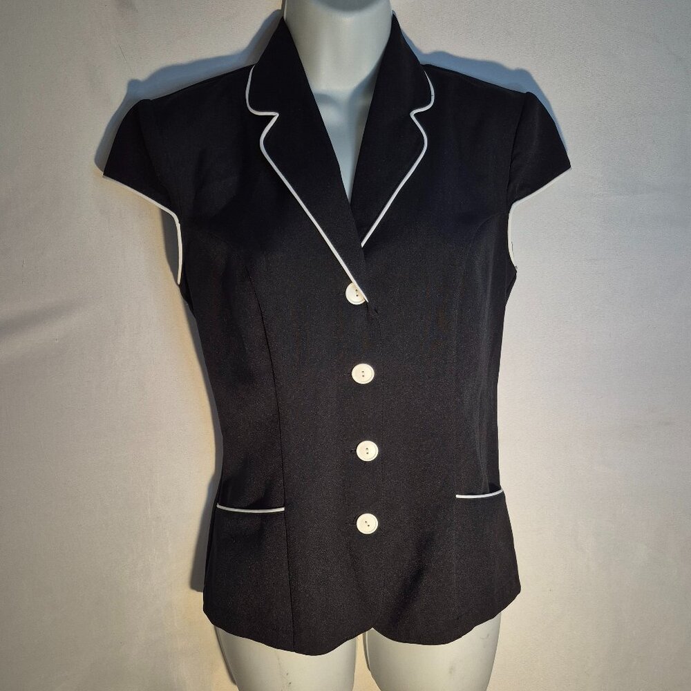 Brioche suit top Black with white trim, white buttons, in size 5/6